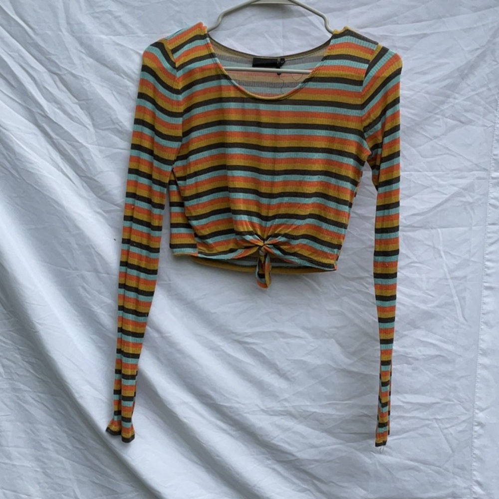 Striped long sleeve crop top